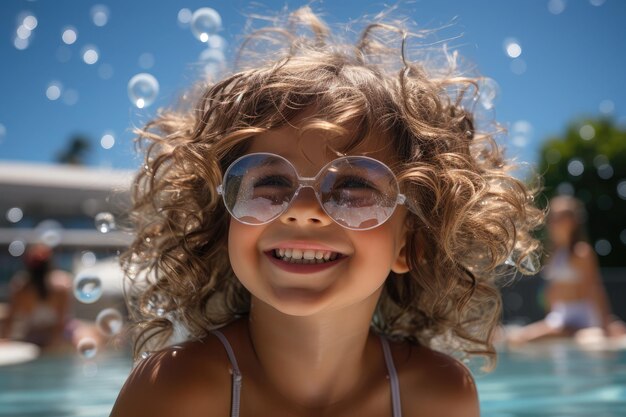 Une fille qui profite d'un moment de détente dans une piscine portant des lunettes de soleil élégantes