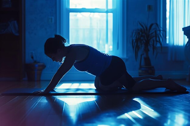 Photo une fille qui s'entraîne à faire des planches dans son salon