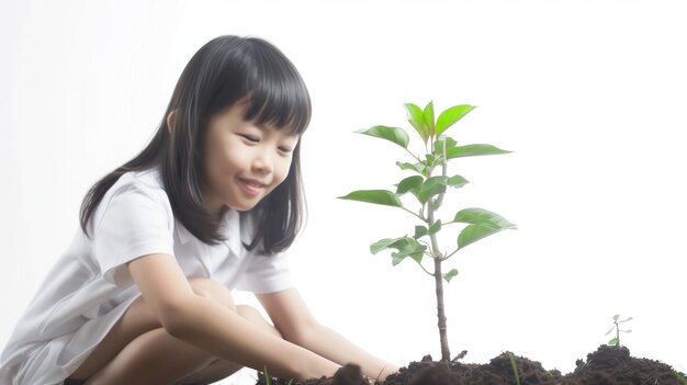 Une fille qui s'occupe de la croissance des jeunes plantes