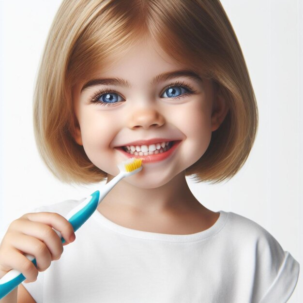 Une fille qui se brosse les dents.