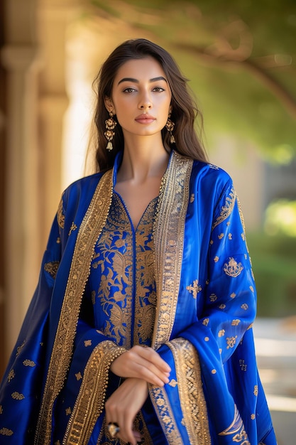 Photo la fille avec la robe bleue