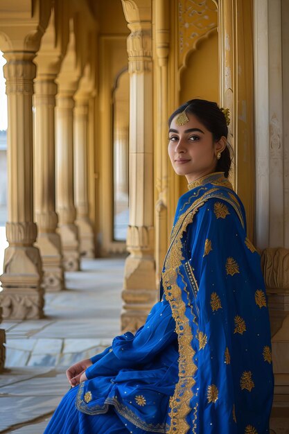 Photo la fille avec la robe bleue