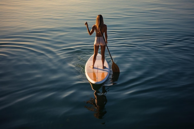 Une fille s'engage dans l'IA générative de StandUp Paddleboarding