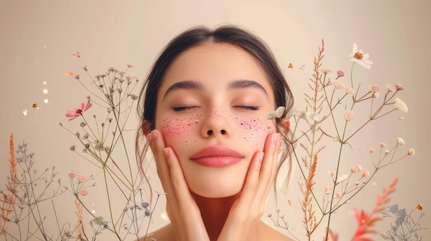 Photo cette fille s'occupe de son visage elle fait différentes procédures de soins du visage illustration moderne