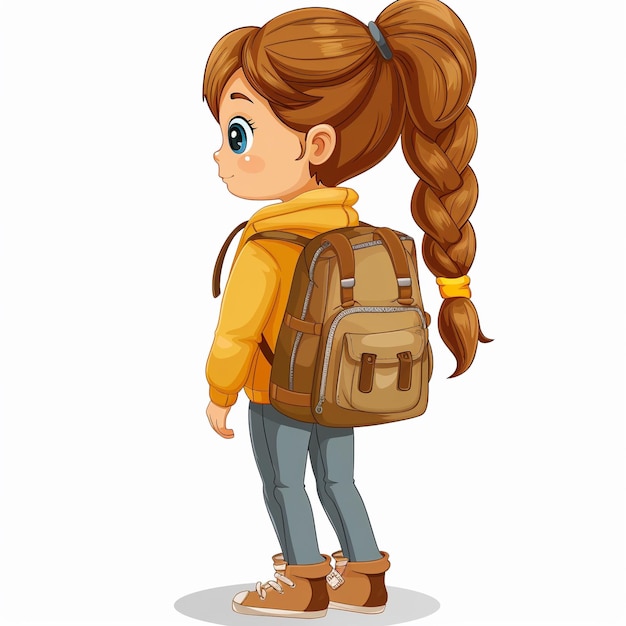 une fille avec un sac à dos qui dit " école "