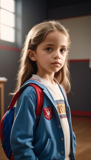 une fille avec un sac à dos qui dit " école "