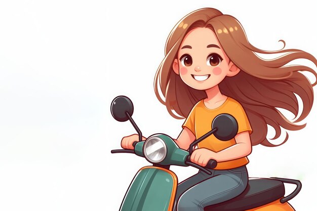 Une fille sur un scooter Espace pour le texte