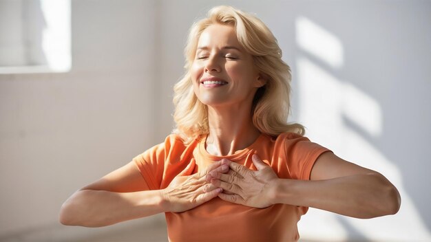 Photo une fille se détend pendant le yoga du matin.