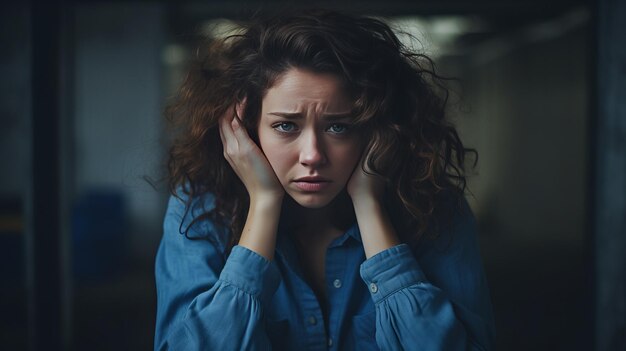 Une fille se sent stressée, malheureuse et frustrée. Concept du lundi bleu.