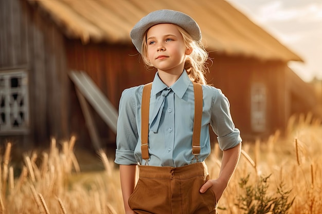 Une fille se tient dans un champ de blé