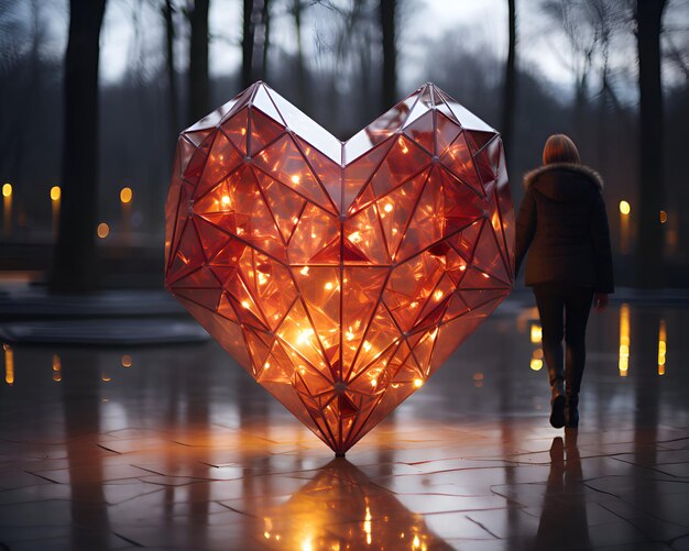 Photo une fille se tient dans un parc avec un cristal en forme de cœur