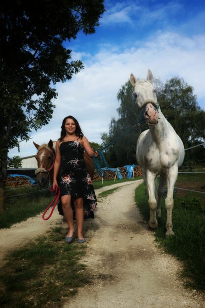 Photo la fille et ses chevaux