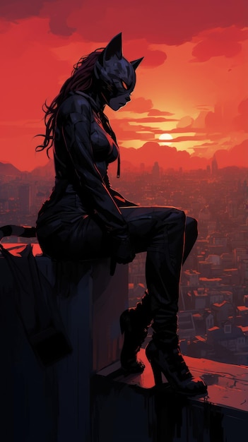 Fille sexy de super-héros Catwoman en costume de cuir