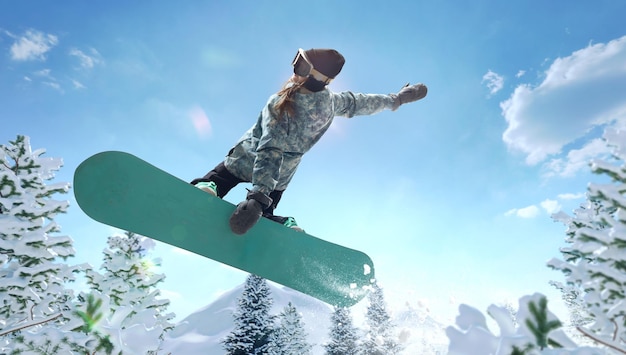 Fille de snowboarder en action Sports d'hiver extrêmes