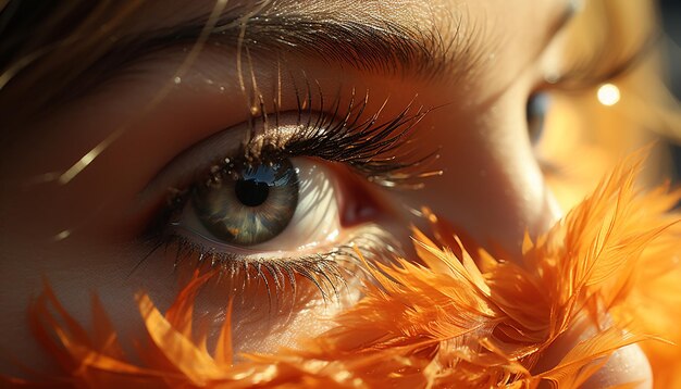 Fille souriante avec de beaux yeux appréciant les couleurs vives de la nature générées par l'intelligence artificielle