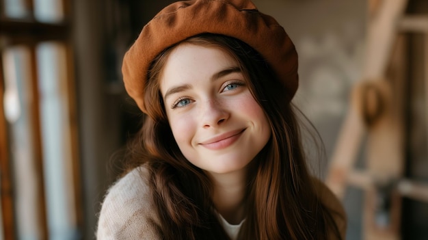 Photo une fille souriante en béret