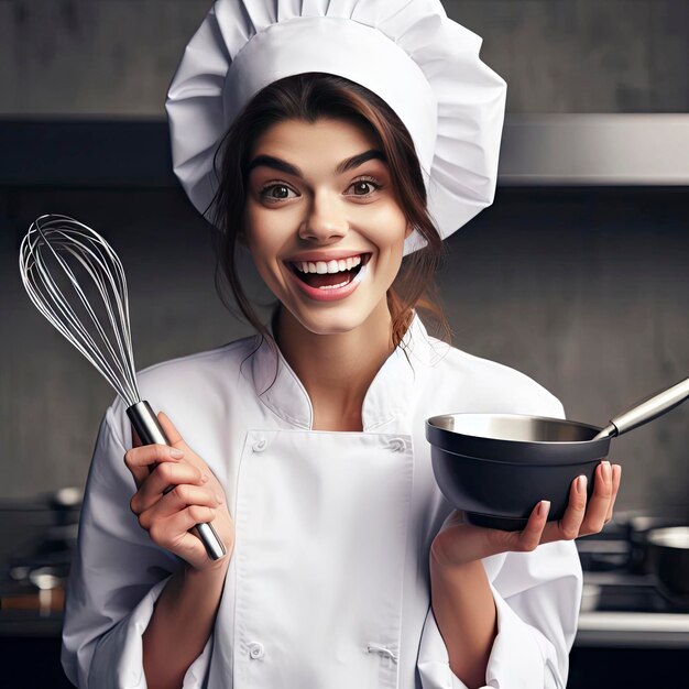 une fille souriante en costume de chef ai générative