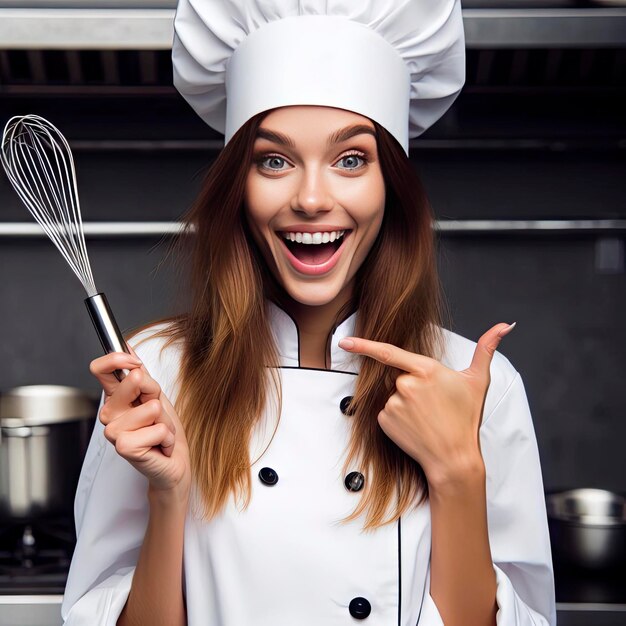 une fille souriante en costume de chef ai générative