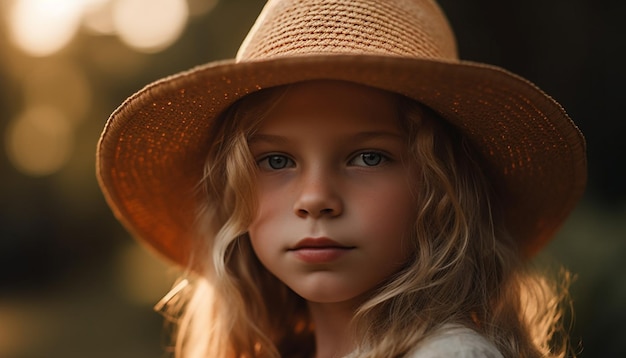 Une fille souriante profite d'un coucher de soleil d'été insouciant généré par l'IA