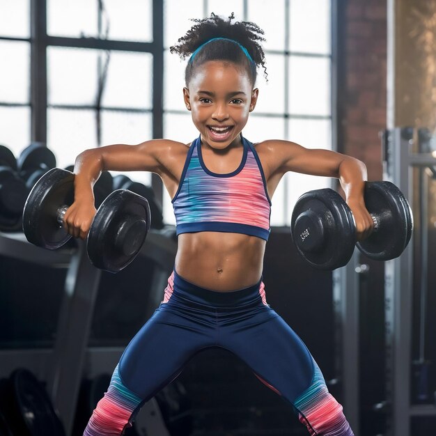 Photo une fille sportive avec des haltères.