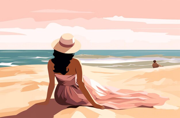 Photo fille sur le style d'illustration de la plage