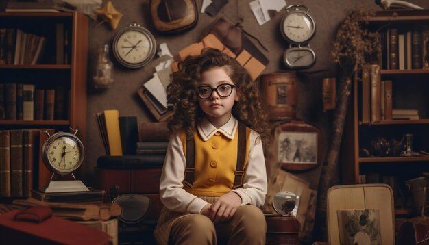 Une fille en tenue de premier jour d'école se prépare à commencer l'année.