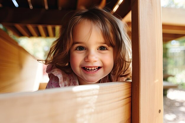 Fille sur le terrain de jeu en bois