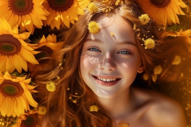 Une fille avec une tête de tournesol