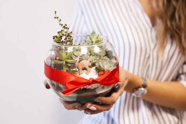 Une fille tient un florariumov