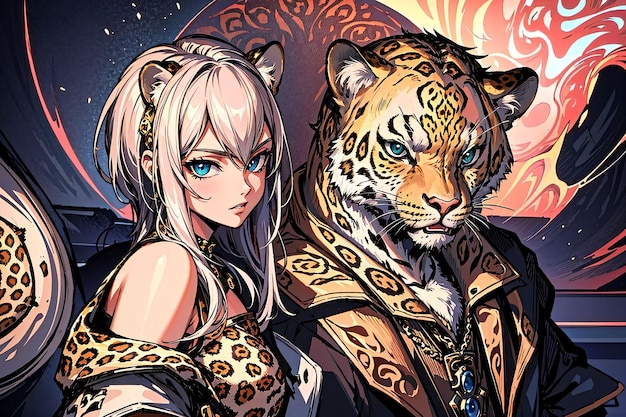 Une fille avec un tigre sur le dos