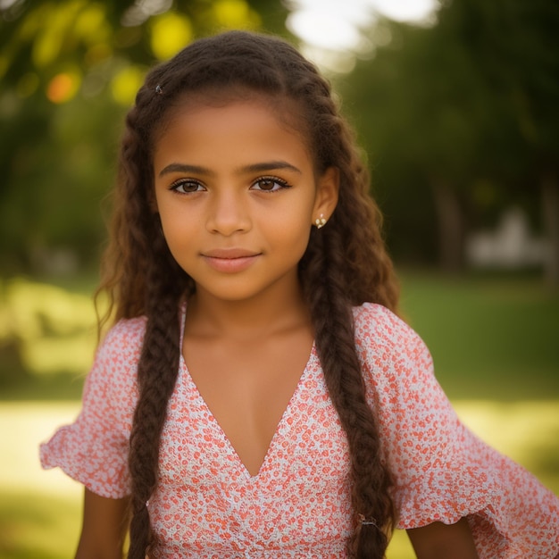 Photo une fille avec des tresses dans les cheveux se tient dans un parc.