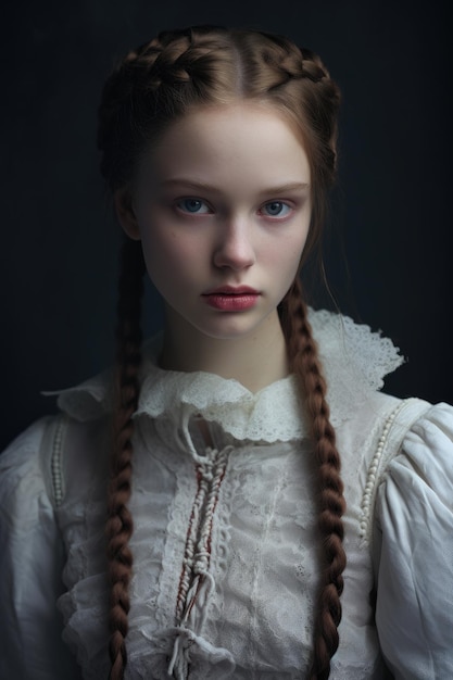 une fille avec des tresses dans une robe blanche