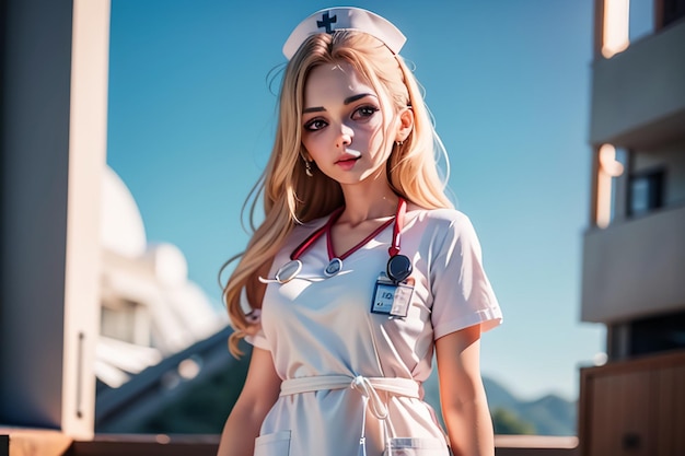 Une fille en uniforme d'infirmière