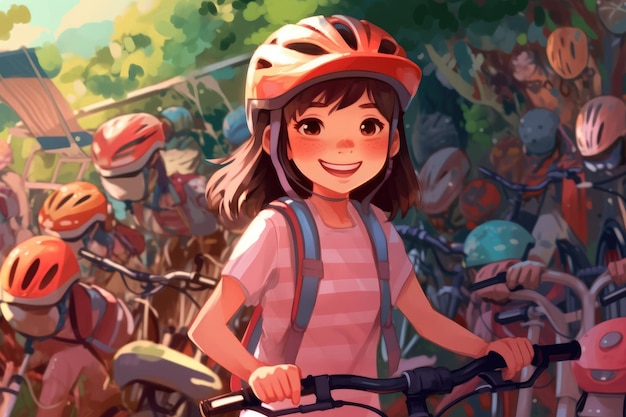 Photo une fille sur un vélo avec un casque