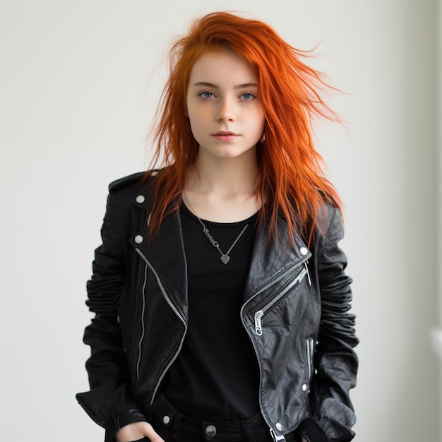 Une fille avec une veste de rock.