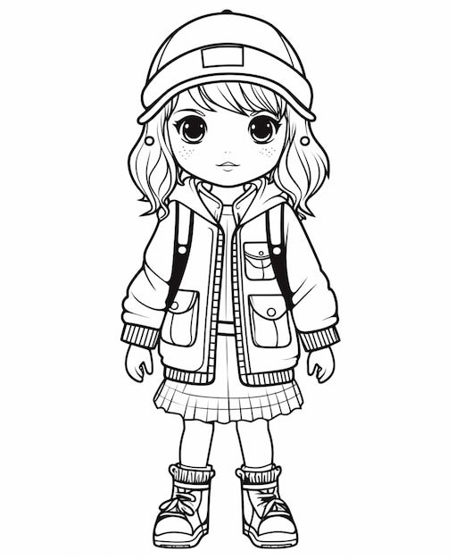 Une fille en vêtements d'hiver avec un sac à dos et un chapeau