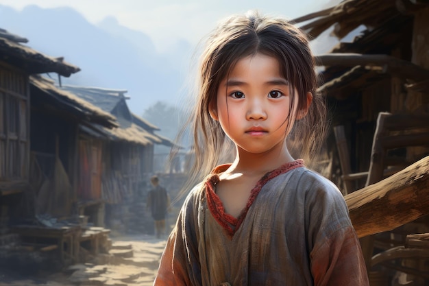 Fille d'un village chinois Paysage de voyage en Chine Générer Ai