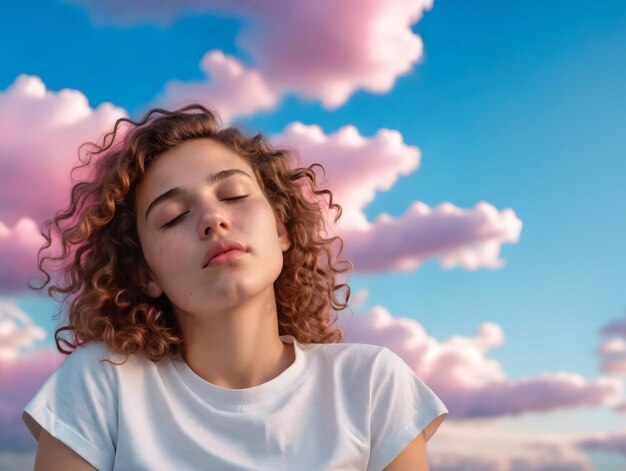 Photo une fille avec les yeux fermés et ses yeux fermés