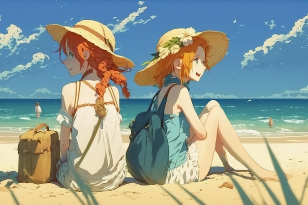 Filles anime s'asseoir sur la plage jeunes jolies femmes en vacances d'été