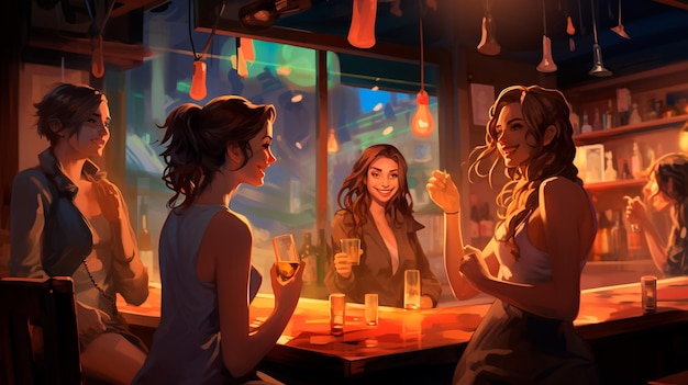 Filles dans un café