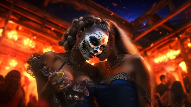Des filles déguisées et maquillées en Catrina pour Halloween au Mexique posent en confidence