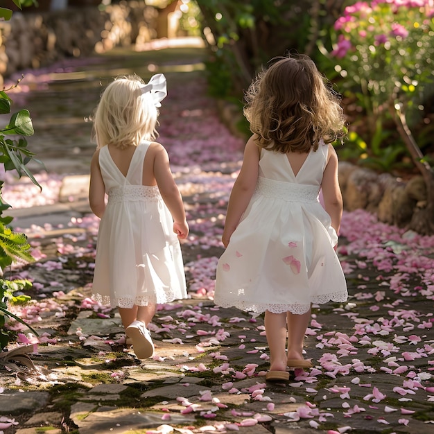 Les filles de fleurs voyagent pétales et innocence