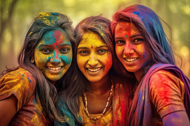 Des filles indiennes heureuses célèbrent le festival coloré de Holi en Inde