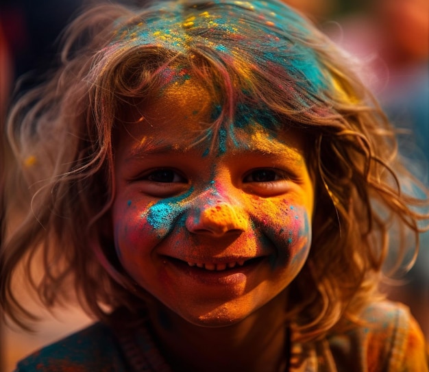 Des filles joyeuses avec de la peinture faciale au festival Holi générées par l'IA