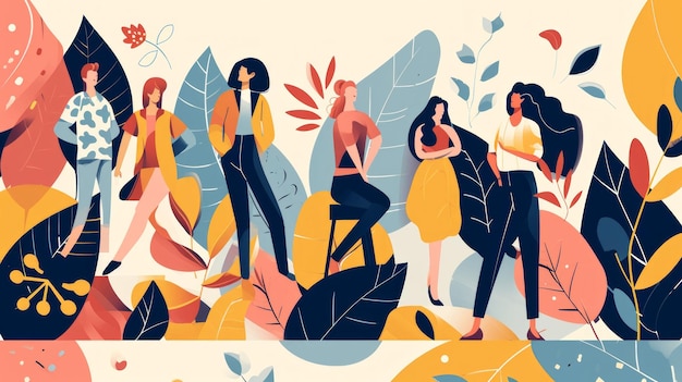 Des filles à la mode dans des vêtements à la mode dans la jungle illustration IA générative