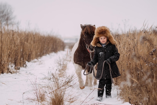 Filles et poneys parmi les roseaux d'hiver 3105