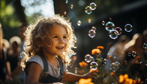 Photo des filles souriantes jouant à l'extérieur appréciant une enfance insouciante générée par l'ia