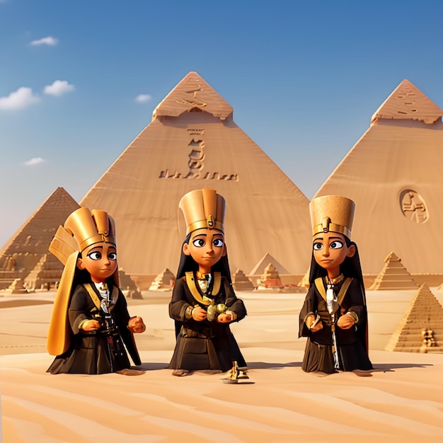 Filles en tenue pharaonique aux pyramides