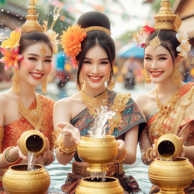 Les filles traditionnelles thaïlandaises célèbrent le festival du Songkran