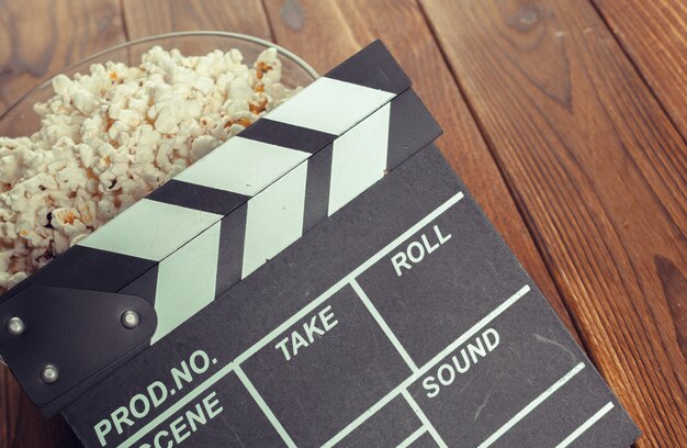 Film Clapper Board en pop-corn